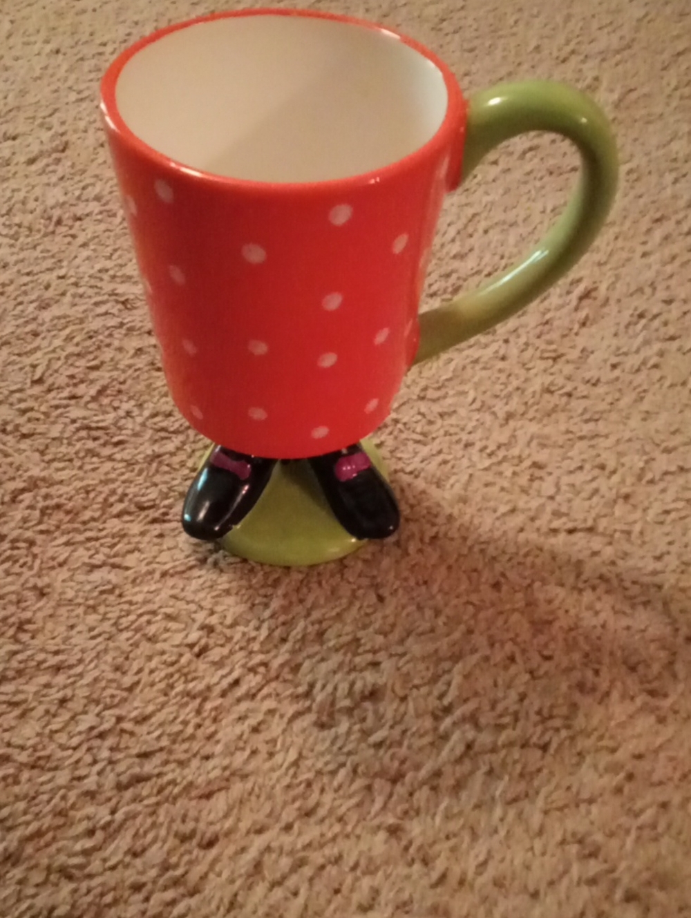 Mesa Polka Dot Ceramic Mug with Green Handle and Novelty Base